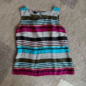 Talbots Womens Sleeveless Stripe Shell Blouse Multi-Color Pink Teal Green Size M